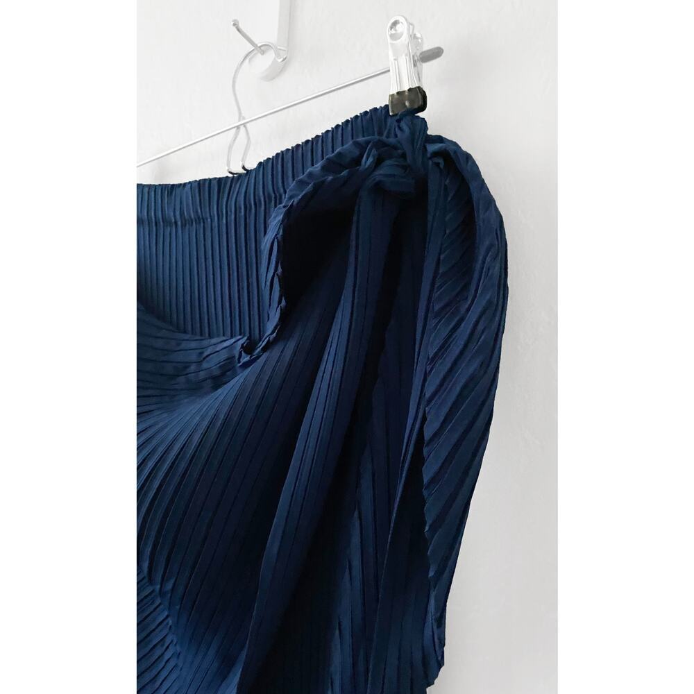 Issey Miyake Womens Blue Pleated Wide Leg Pants Side Sash Rounded Edge Lagenlook - Picture 11 of 15